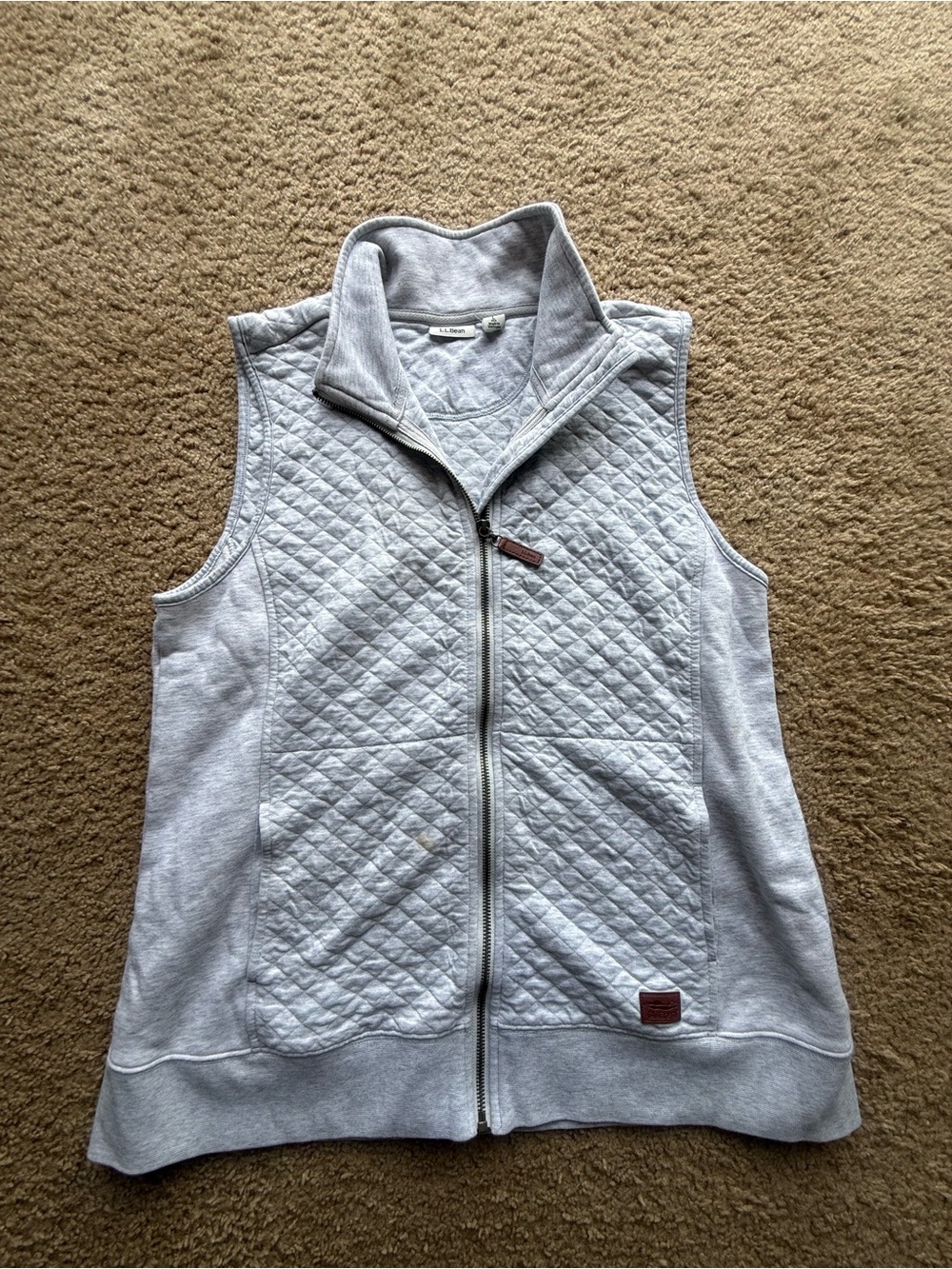 L.L. Bean Light Gray Quilted Zip-Front Vest